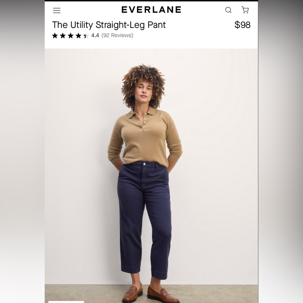 Everlane Organic Straight-Leg Pant in Navy, Size 0